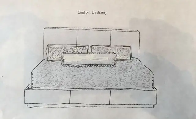 Custom bedding, hand-drawn concept sketch